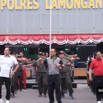 Foto : suasana hangat dan penuh kebersamaan saat Polres Lamongan menggelar olahraga bersama dalam rangka Hari Bhayangkara ke-79.
