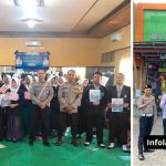 Foto : Petugas Satlantas Polres Lamongan membagikan brosur Operasi Patuh Semeru 2025 kepada siswa SMAN 1 Mantup dan berdialog santai bersama warga dalam program Polisi Menyapa