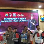 Foto : Konferensi Pers Kapolres Lamongan mengumumkan pengungkapan kasus ganjal ATM