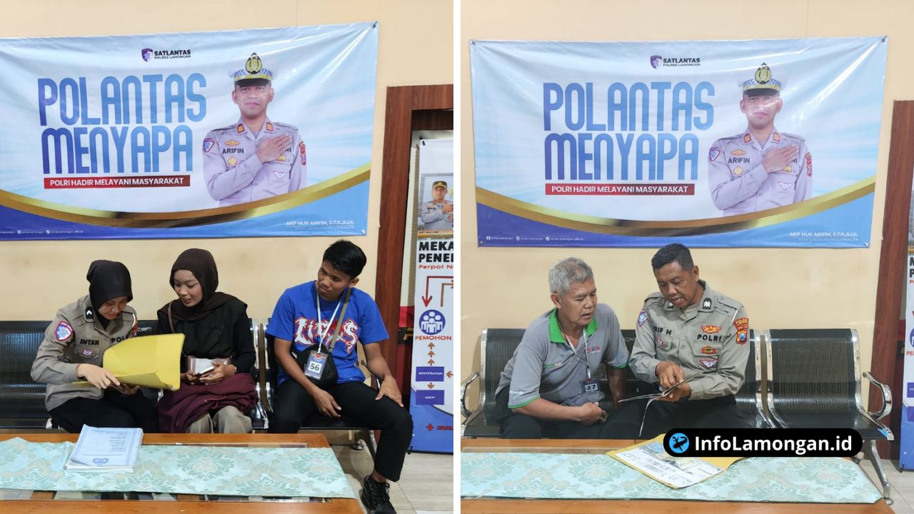 Foto : Suasana pelayanan di Samsat dan Satpas Lamongan yang tertib dan ramah setelah program Polantas Menyapa