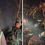 Foto : Anggota Polsek Ngimbang dan warga berjaga di sekitar lokasi kebakaran kandang milik Suparlan.