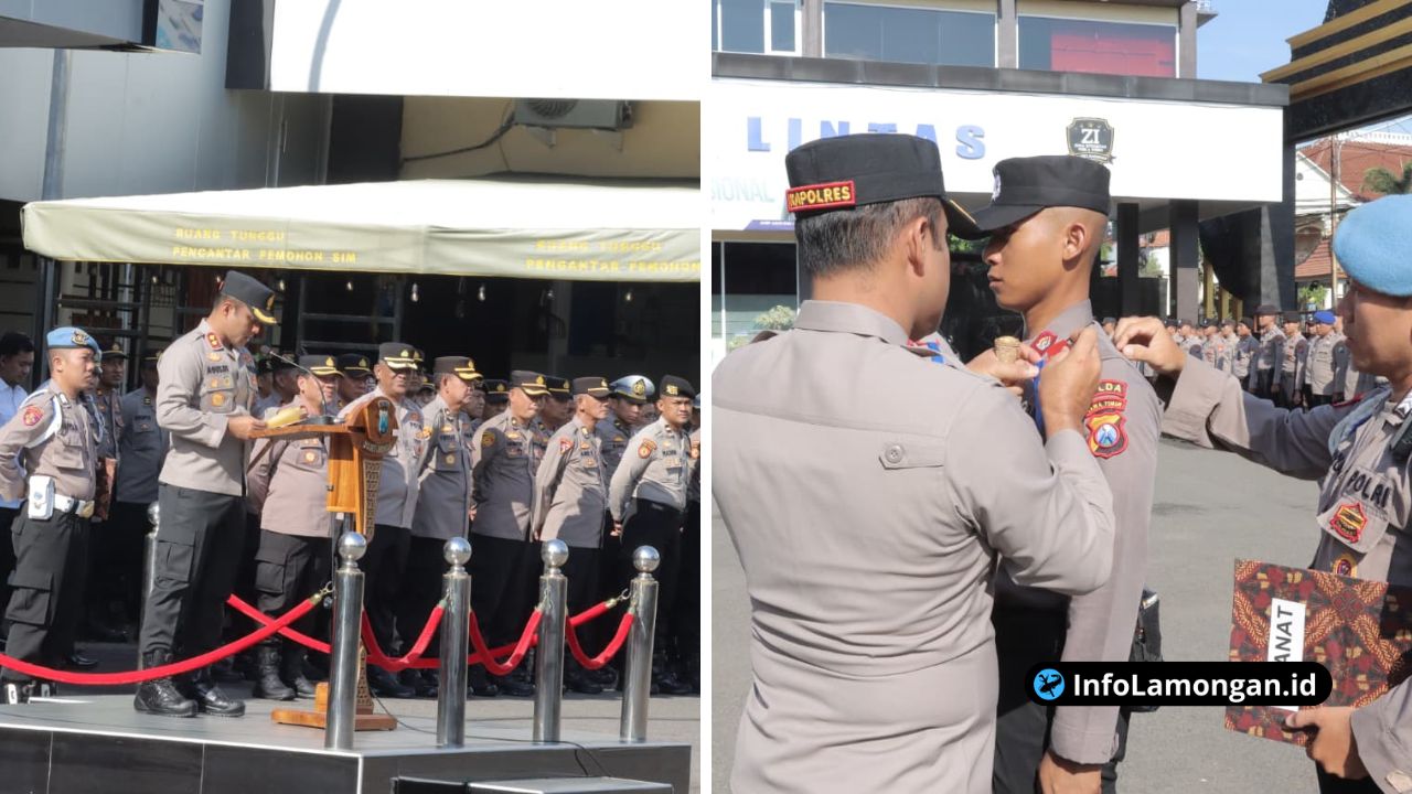 Foto : Kapolres Lamongan AKBP Agus Dwi Suryanto memimpin apel penerimaan latja siswa bintara di Lapangan Apel Mapolres