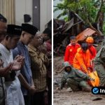 Foto : Beberapa jamaah terlihat mengangkat tangan dengan khusyuk saat berdoa untuk korban bencana.
