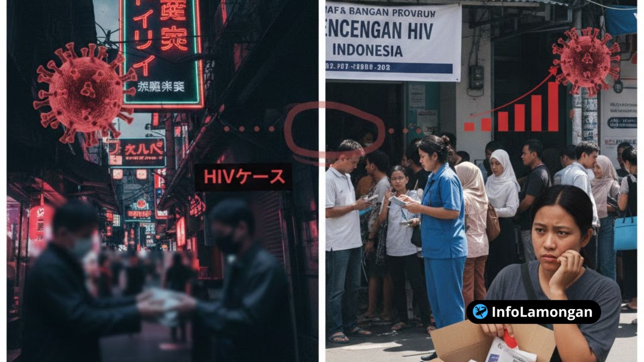 Sebuah Ilustrasi yang membandingkan kasus HIV di Indonesia dan Jepang.