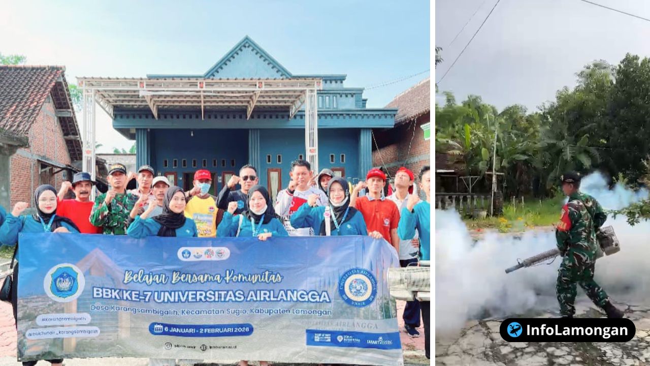 Foto : Dokumentasi Foto Mahasiswa KKN dan Petugas sedang melakukan pengasapan (fogging) di area pemukiman warga Desa Karangsambigaleh.
