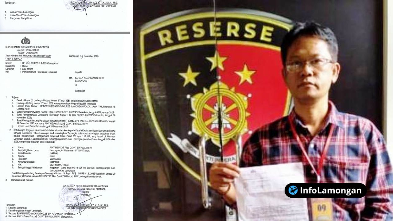 Foto : Potongan atau ilustrasi surat ketetapan tersangka (ST) dengan nomor, identitas & widhi lamong