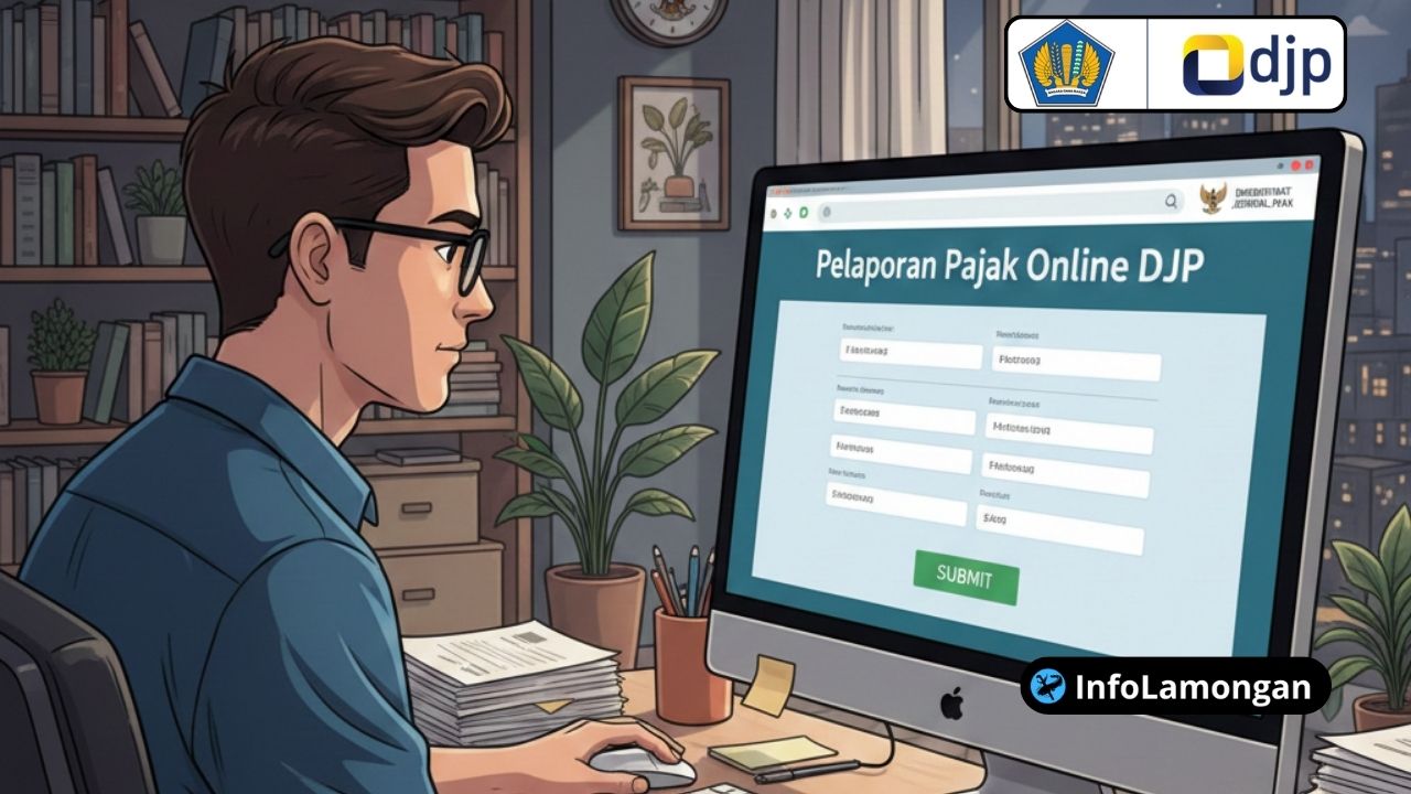 Ilustrasi seseorang sedang laporan pajak secara online