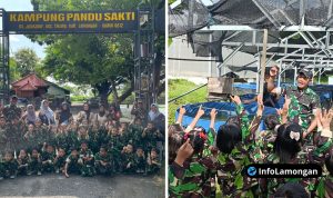 Foto : anggota TNI berseragam lapangan membimbing anak-anak TK Kartika IV-46