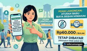 Gambar : ilustrasi gadis menunjukan informasi PDAM Lamongan